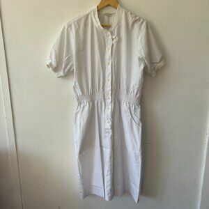 Elan VTG Nursing Uniform Dress Womens Large White Pockets Elastic Waist Buttons